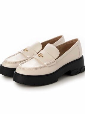 Coach Ruthie Leather Cream Platform Loafers with Black Lug Sole